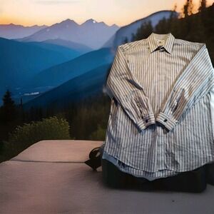 Versace Classic V2 Men's 16 R Button Down Long Sleeve Shirt Gray Stripes 1154